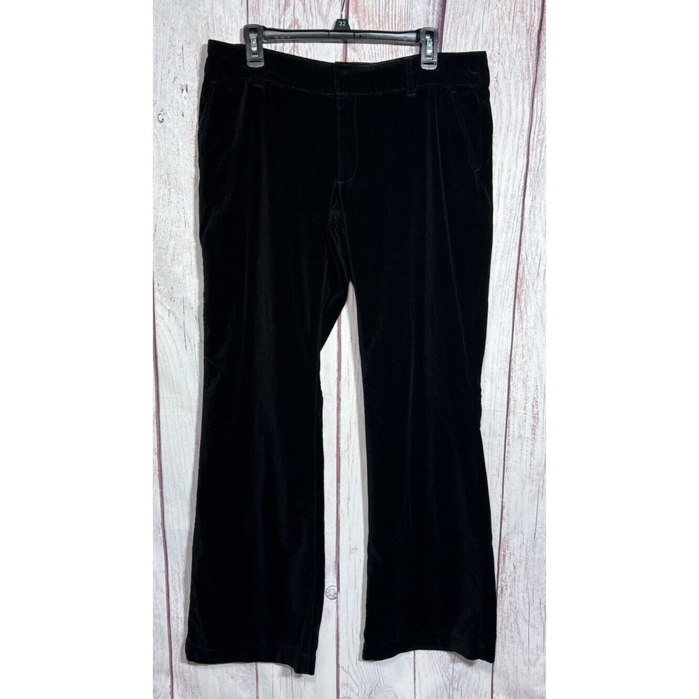 Janeville Women's Black Velvet Pants Wide-Leg Size 12 Mid Rise Chino W Pockets